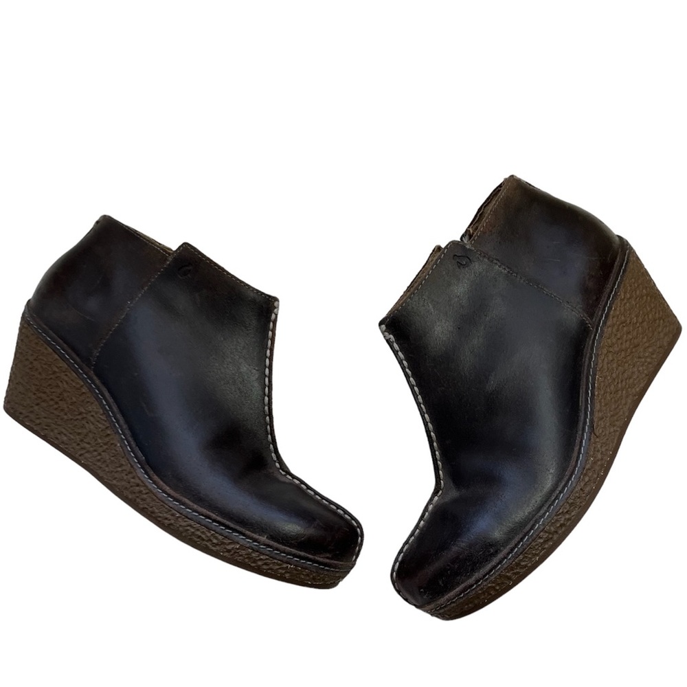 Olukai Humu Leather Wedge Boots Dark Brown Size 7.5